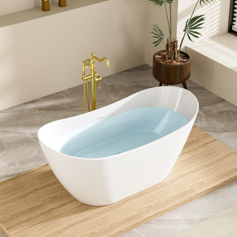  60'' L X 28.74'' W  Freestanding Soaking Bathtub In Glossy White, 100% Pure Virgin Acrylic With Drain & Integrated Overflow