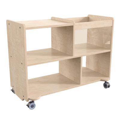 Bright Beginnings Commercial Wooden Mobile Storage Cart with Compartments, Bins, and Wheels