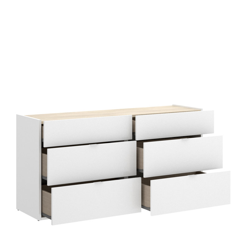 Ranbir 120 cm W Chest of 6 Drawers, White and Natural Oak