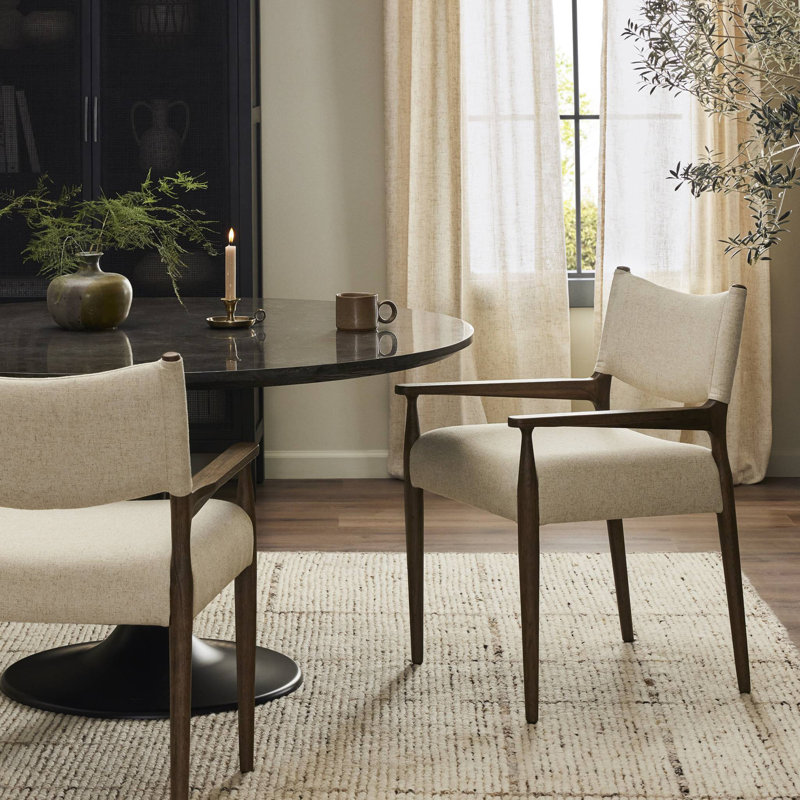 Jayla Upholstered Arm Chair, Antique Walnut, Antwerp Natural