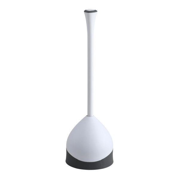 White Ergonomic Toilet Plunger with Hideaway Caddy