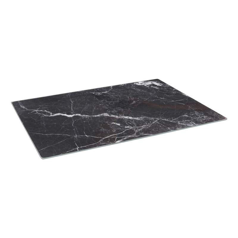 Harbour Housewares - Rectangular Glass Chopping Board - Black Marble Effect, 40cm L x 30cm W