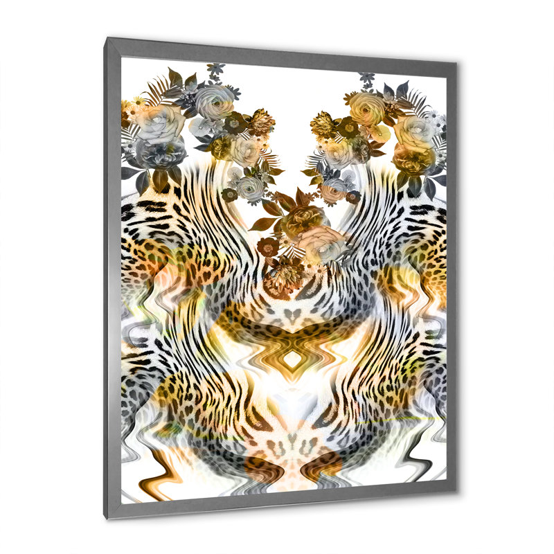 Fleurs léopard - peinture, H 20 po x l 12 po x P 1 po, Toile avec cadre photo argenté