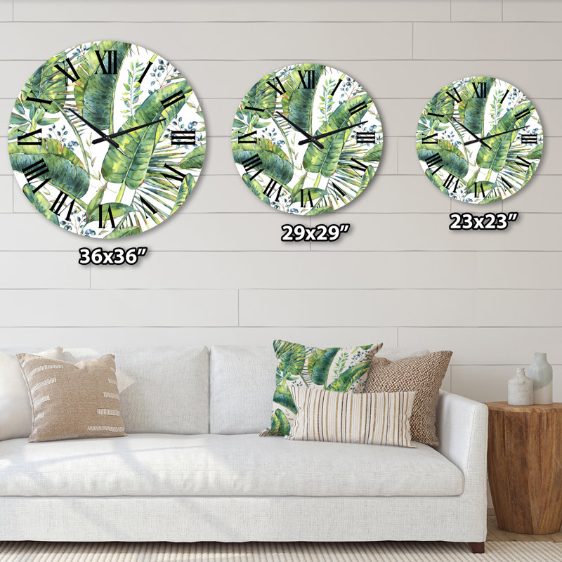 Motif rétro de feuilles de bananier - horloge murale Lake House, Surdimensionné