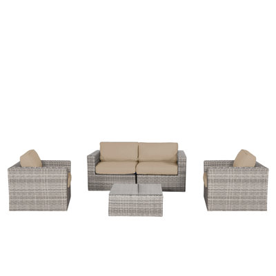 Estes Wicker Fully Assembled 4 - Person Seating Group with Cushions