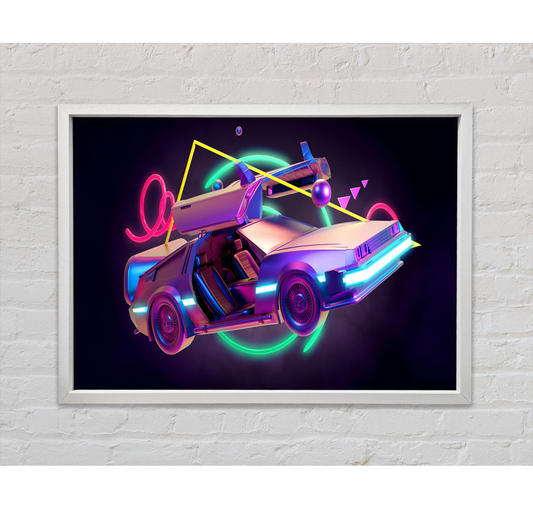 Delorean Car Neon - Einzelner Bilderrahmen Kunstdrucke auf Leinwand