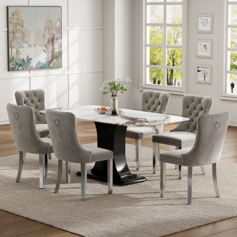 Ensemble de salle à manger Duvall Mid-Century, 7 Pieces: Table, 6 Chairs, Black