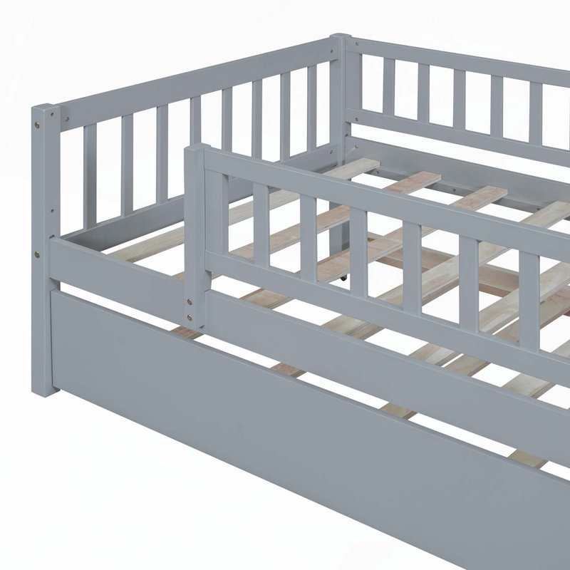 Sturdy and Versatile Daybed with Trundle and Guardrails for Optimal Rest, Gray, Twin