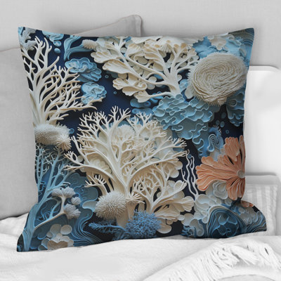 Under Water Blue And White Corals Collage I - Coastal Printed Throw Pillow
