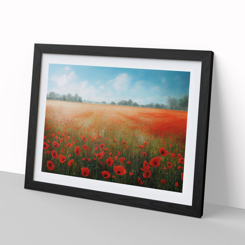 Mystical Poppies Flowers - Single Picture Frame Print, Black, 46cm H x 64cm W