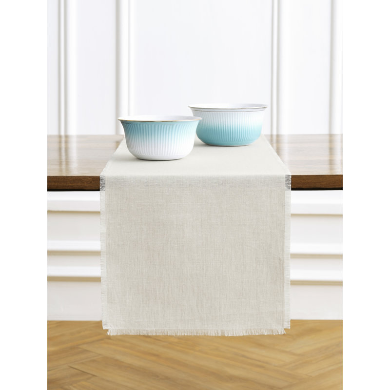 Fringe - 100% Pure Linen Table Runner, 108" x 14" Rectangle, Light Natural