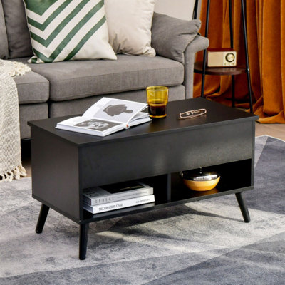 Table basse à plateau relevable 31,5 po avec rangement dissimulé et 2 tablettes ouvertes