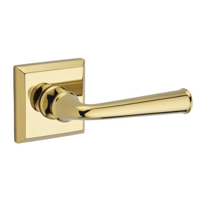 Federal Privacy Door Lever with Traditional Square Rose, Polished Brass