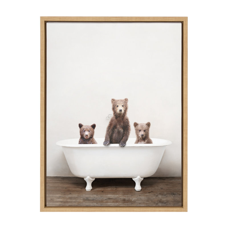 «Three Little Bears in Vintage Bathaign» par Amy Peterson, reproduction d'art sur toile encadrée, Naturel