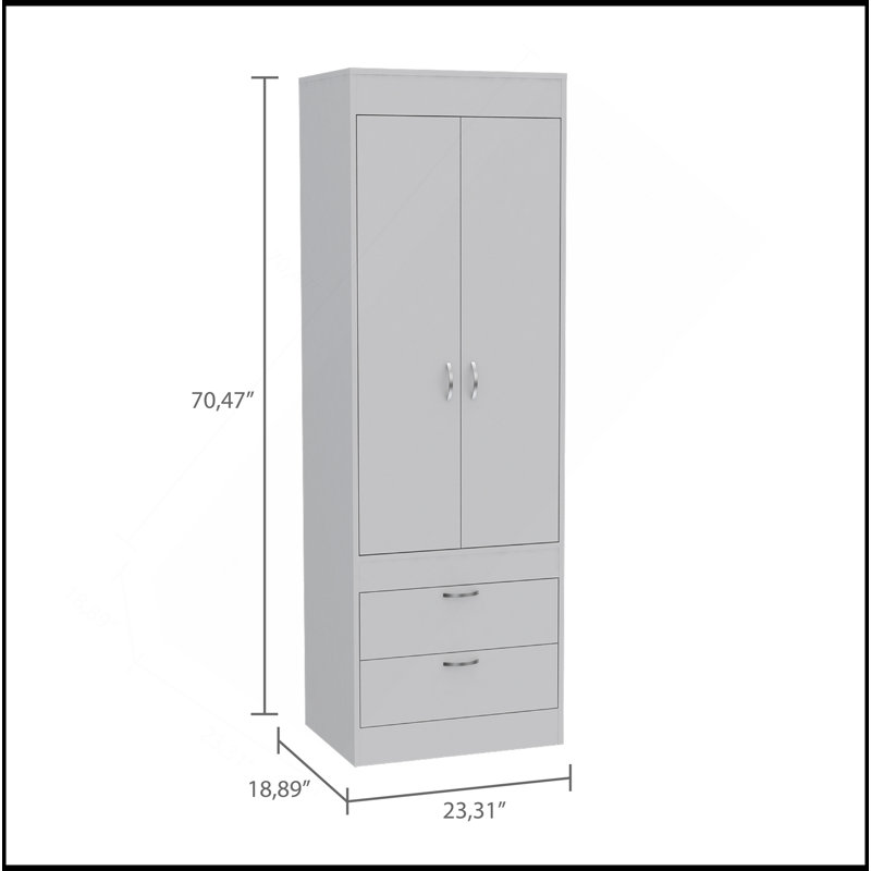 Armoire Alabama, une grande armoire, deux tiroirs, Blanc