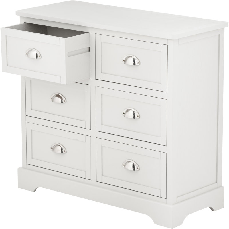 76cm W 6 - Drawer Chest of Drawers, Airy Linen/Silver