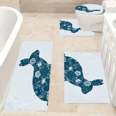 Ensemble de 4 tapis pour salle de bain et lavabo Blue Floral Bunny