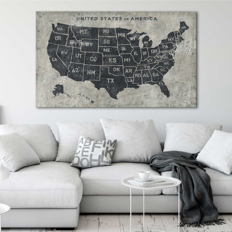 Carte grunge des États-Unis - impression, Toile tendue, H 24 po x l 40 po x P 1,5 po