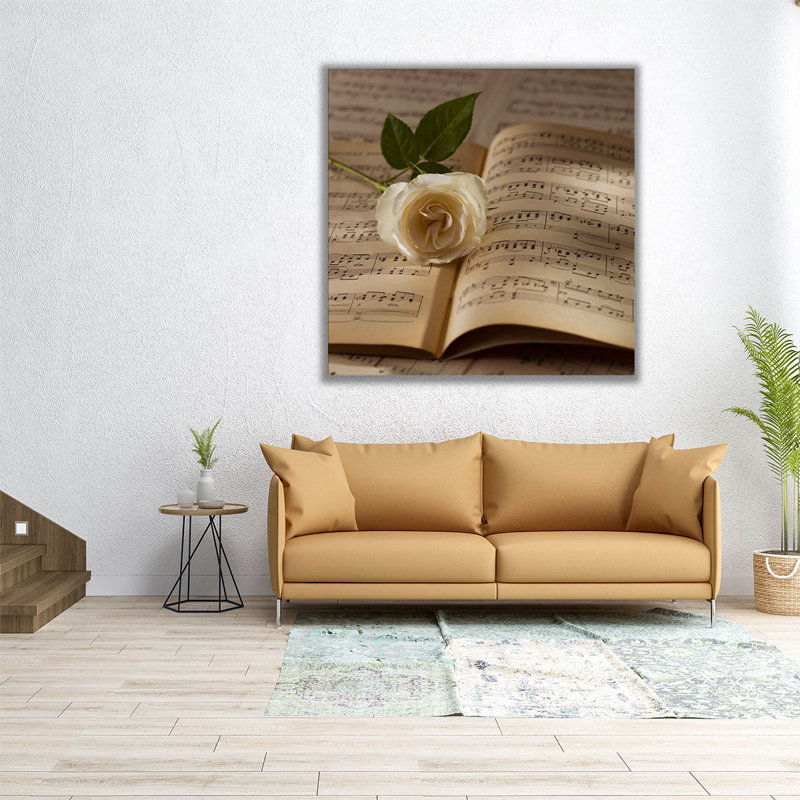 «Rose on Musical Notes Book», reproduction d'art sur toile, H 20 po x l 20 po