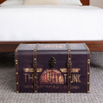 Helina Large Decorative Trunk, Vintage Decoupage, Metal Accents with Leather Strapping, Strong MDF Frame, Clasps Shut, Green and Black