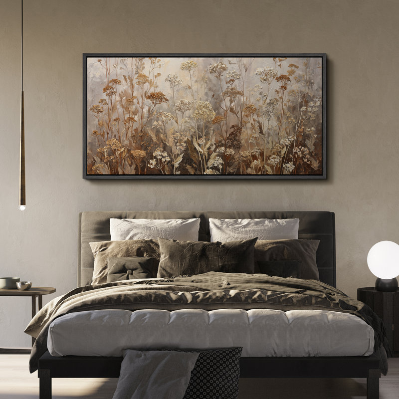 Vintage Dried Wildflowers Neutral Tones Art - Pictures Extra Large Framed Canvas Print Wall Art, 30" H x 60" W x 1.5" D