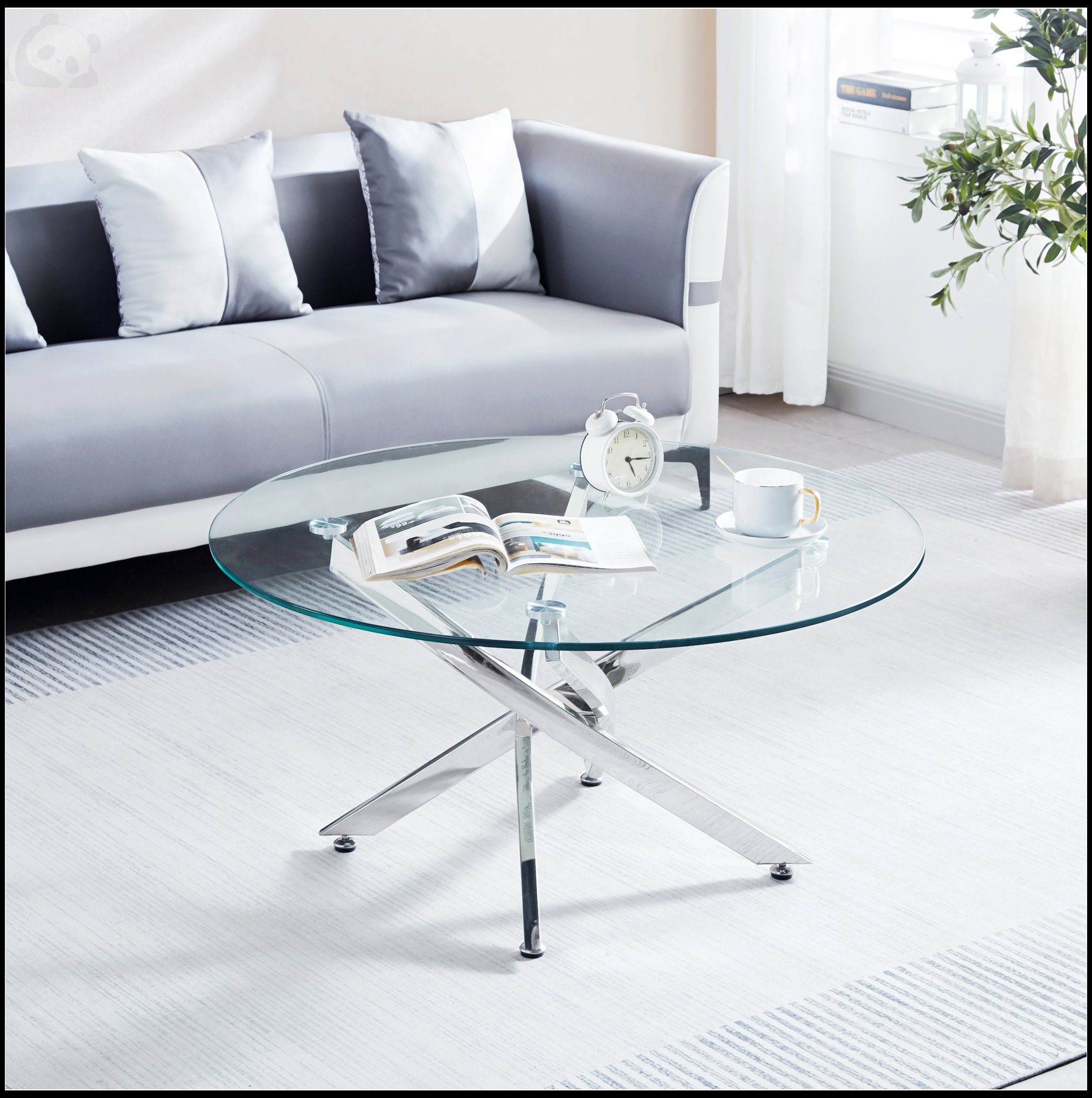 George Oliver Modern Round Tempered Glass Coffee Table With Chrome