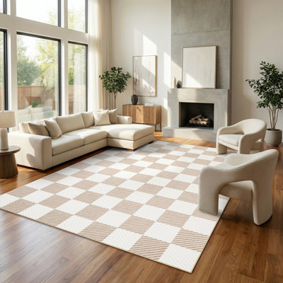 Tapis à carreaux lavable à la machine avec envers en caoutchouc pour le salon Tapis antidérapant moderne pour la salle à manger