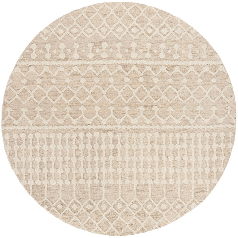 Jeannine Handwoven Flatweave Wool Beige/Ivory Geometric Area Rug, Round 6'