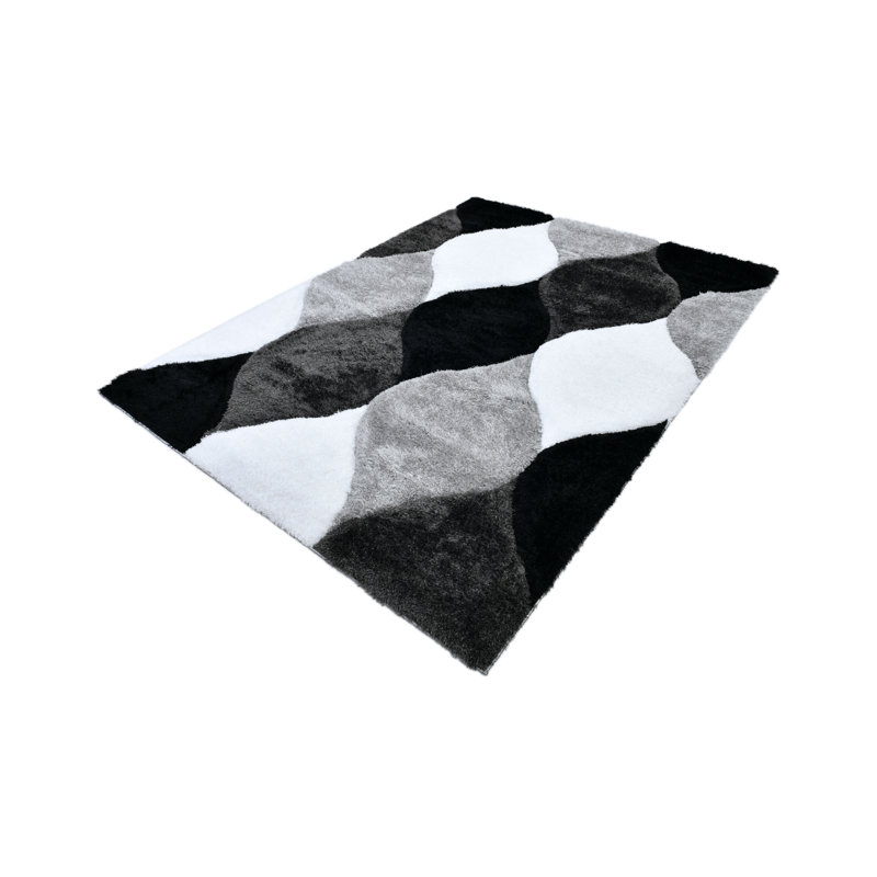 Tapis géométrique moderne RugGuy - Motif losanges noirs et blancs - pour salon et salle à manger - 160 x 220 cm, ne peluche pas, facile à nettoyer