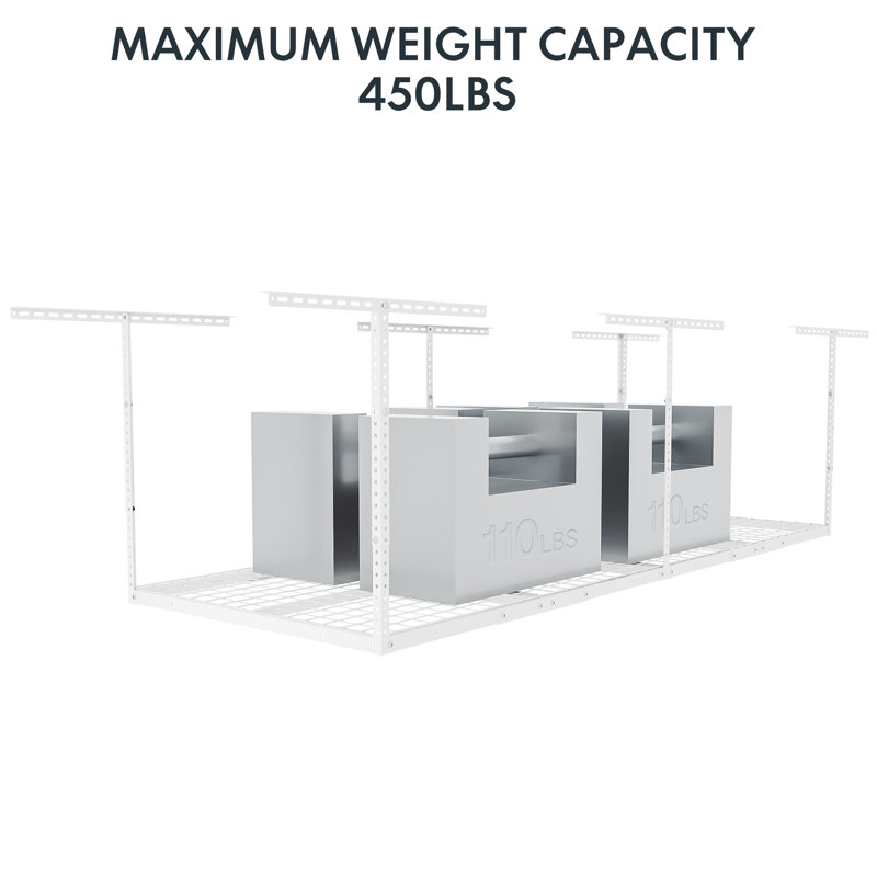 Maryorie Ceiling Mounted Overhead Steel Garage Storage Racks, 40" H x 72" W x 46" D, White