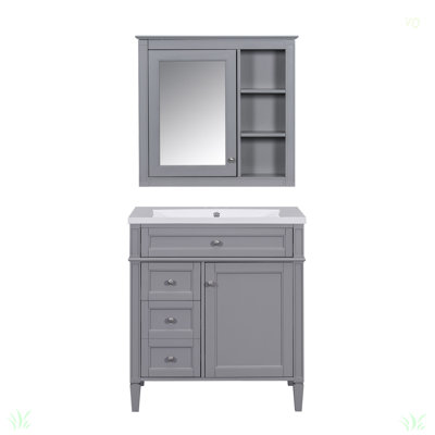 Ensemble de meuble-lavabo autoportant avec lavabo supérieur, meuble-lavabo moderne avec 2 tiroirs et un tiroir basculant, ensemble de meuble-lavabo autoportant avec armoire-miroir et meuble-lavabo simple