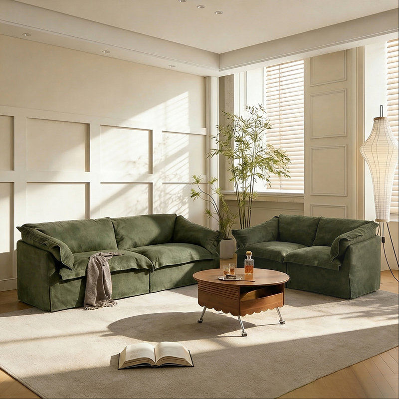 Ensemble de salon rétro 2 pièces avec rangement caché, Vert