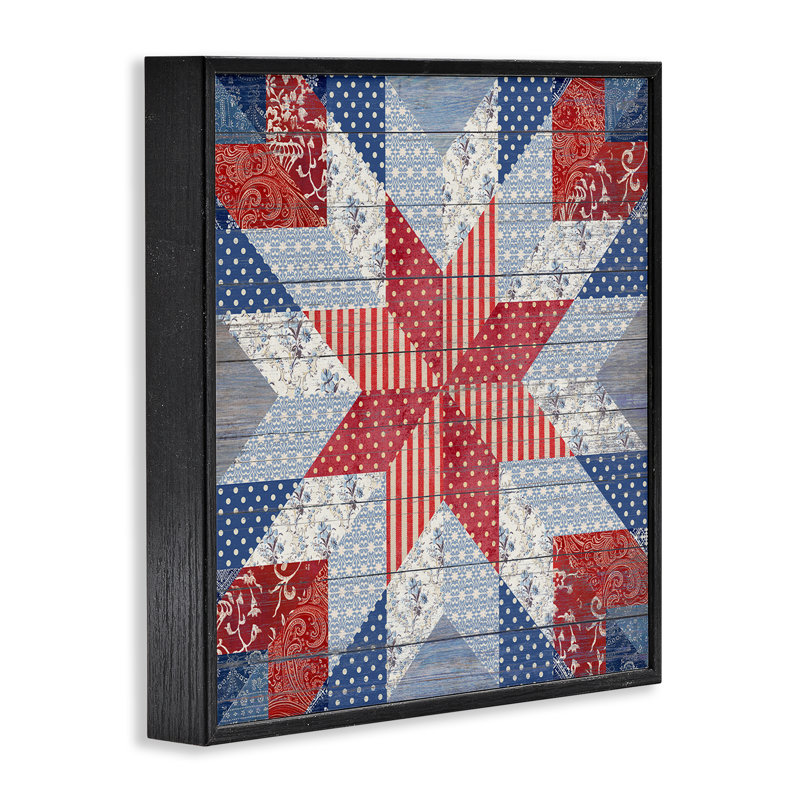 Motif de courtepointe patriotique, estampe numérique, design par Susan Arnot, Giclée encadrée noir minuit, H 12 po x l 12 po