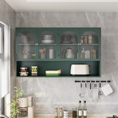 47.25" Four-Door Glass Wall Cabinet Storage Wall-Mounted Pantry Cabinet Kitchen Storage Cabinet