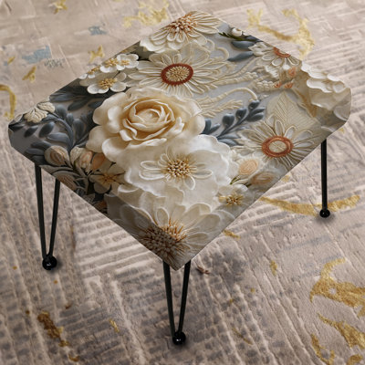 White Vintage Floral Lace Veil I - Floral Rectangle Ottoman