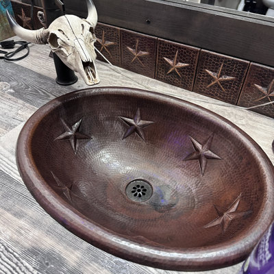 19" Oval Copper Bathroom Sink with Stars, Daisy Drain Included