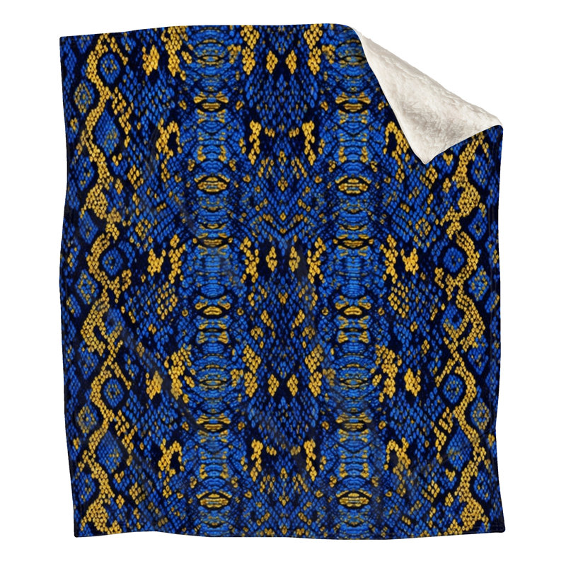 Couvertures à texture de peau de serpent, L 50 po x H 60 po, Bleu moyen / or foncé