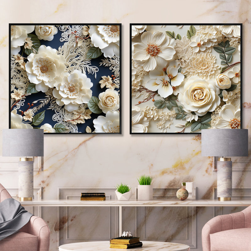 Gosnold - Floral Square Collage Set Of 2, Black Floater Framed, 16" H x 33" W