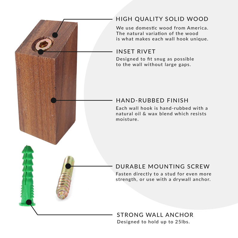 Numbers Solid Wood Wall Wall Hook, Hickory