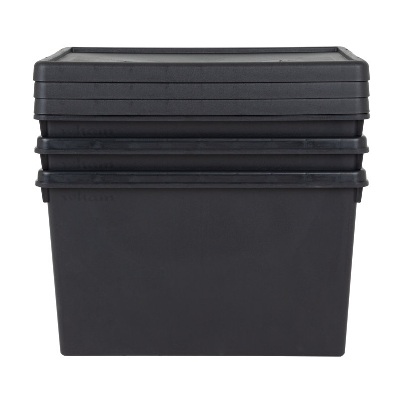 Wham Bam Heavy Duty Recycled 62L Plastic Storage Boxes Pack of 3 Black