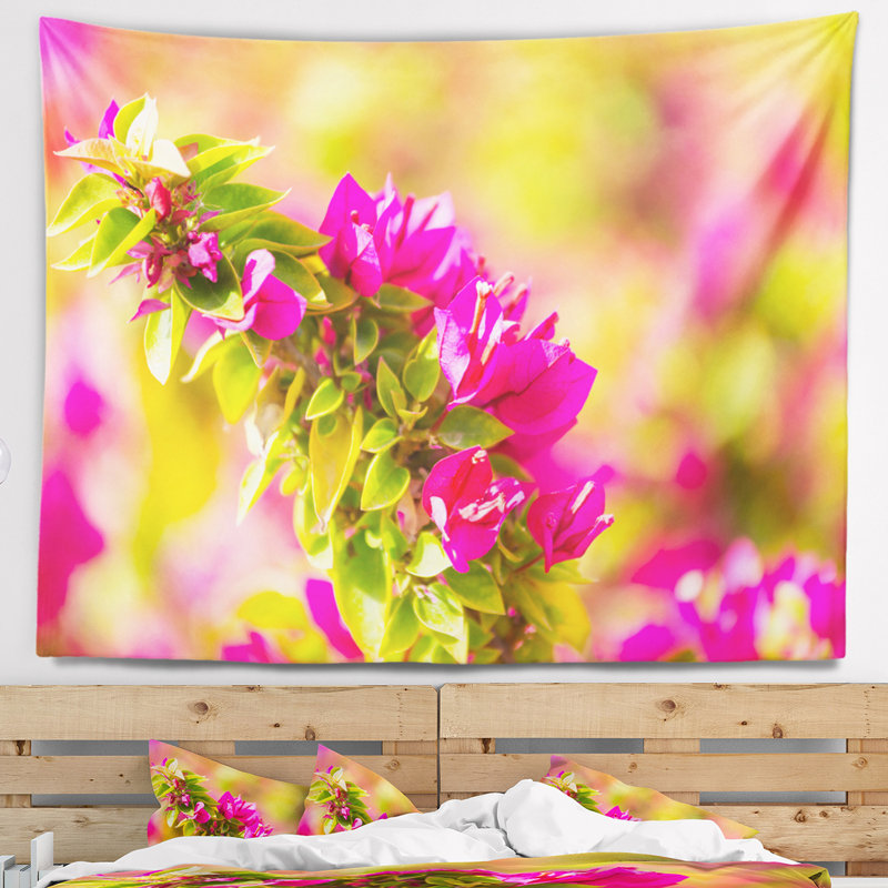 Magnifique tapisserie floral rose bougainvillea fleurs, H 32 po x l 39 po