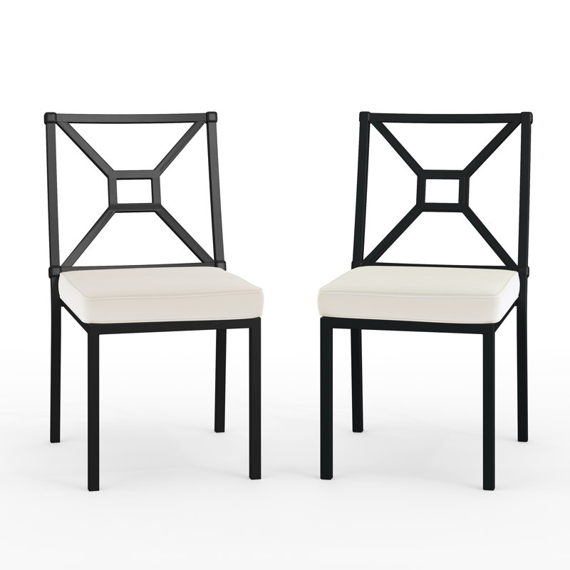Martha Stewart Lily Pond All-Weather Steel Frame Stackable Patio Side Dining Chairs With Cushions