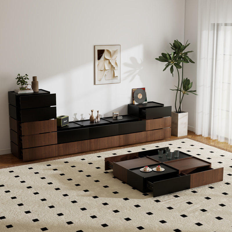 Meuble télé modulaire avec 14 tiroirs Heckman, Brun / Noir