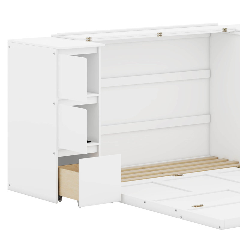 White Full Size Murphy Bed with Drawers and USB Ports