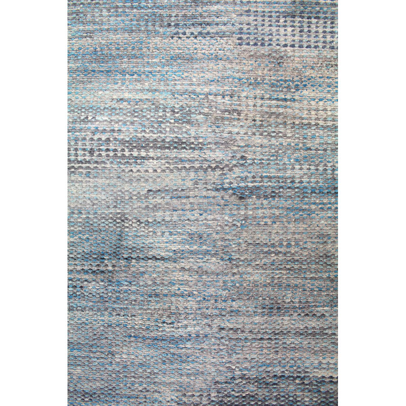 Tapis bleu noué à la main de conception unique 9 pi 9 po x 14 pi New Age
