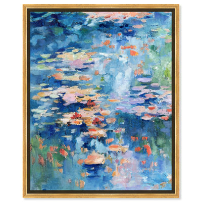«Inspired by Monet Impressionist Waterlillies Modern Blue», impression encadrée