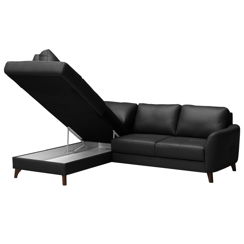 Migues Leather Corner Sofa with Sleeping Function and Storage, Left Hand Facing, Black