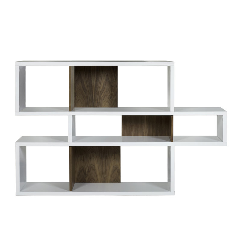Geometric Bookcase, Matte White / Walnut