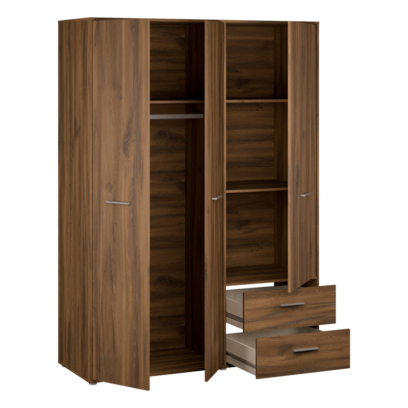 Spacious, timeless wardobe with 3 turning doors and 2 drawers, engineered wood, light beige, 205.9 cm W x 200.1 cm H x 58.8 cm D