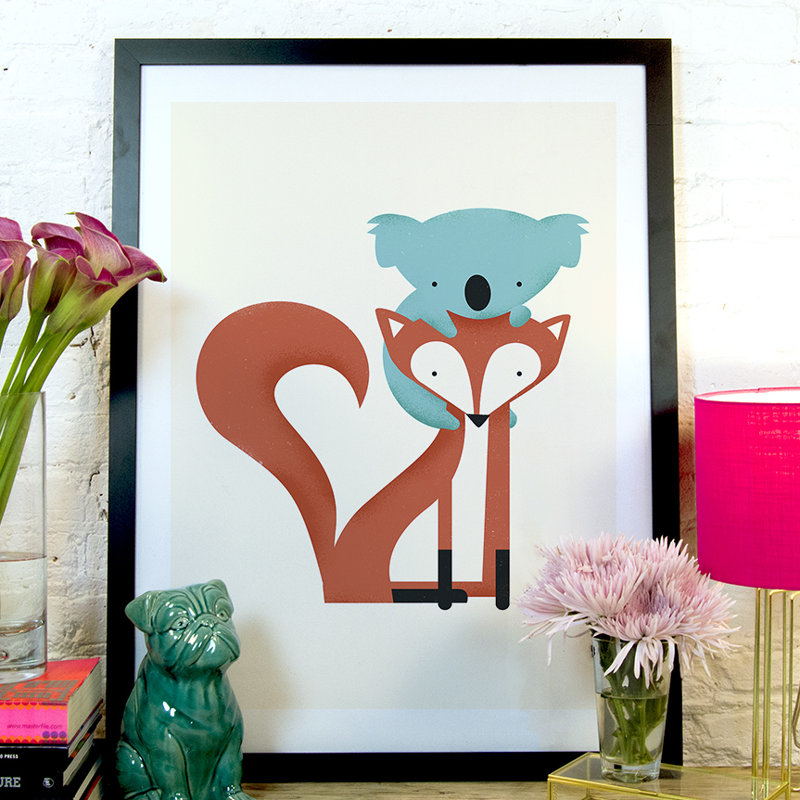 «Fox and Koala», impression, H 60 po x l 40po x P 1,5 po, Toile avec cadre noir